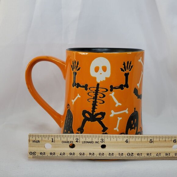 Halloween Mug Orange Skeleton Funny Bones And Spooky Pumpkins Coffee Cup - Picture 9 of 10